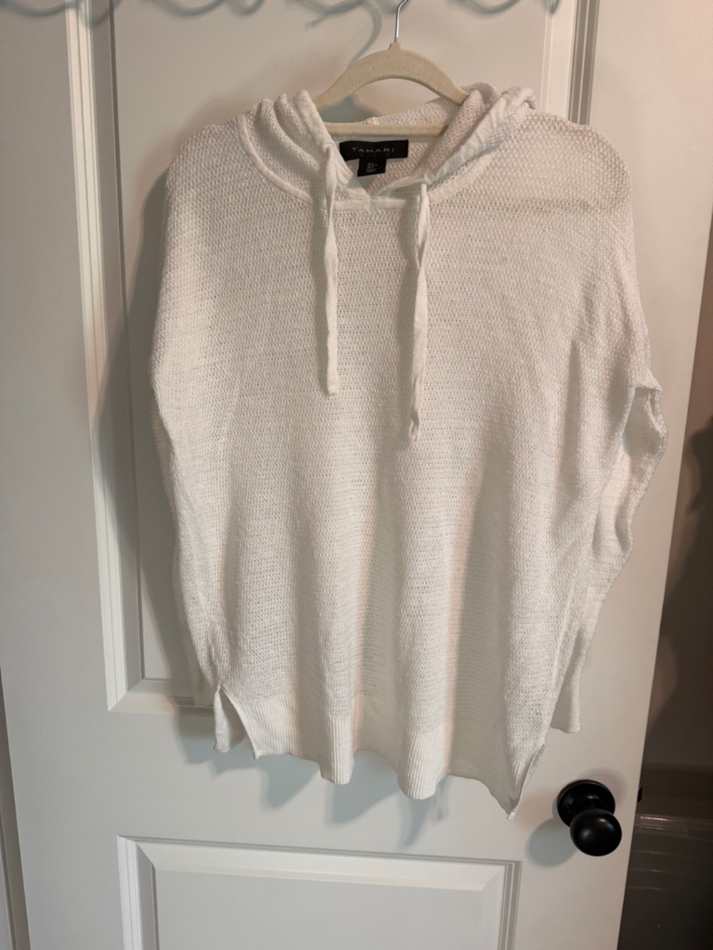 Tahari White Knit Hooded Lightweight Sweater